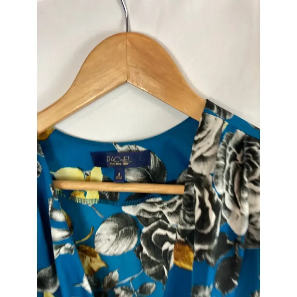 NWT RACHEL Rachel Roy Teal Blue Pierfce Floral Surplus Dress Size 8 - Picture 6 of 10